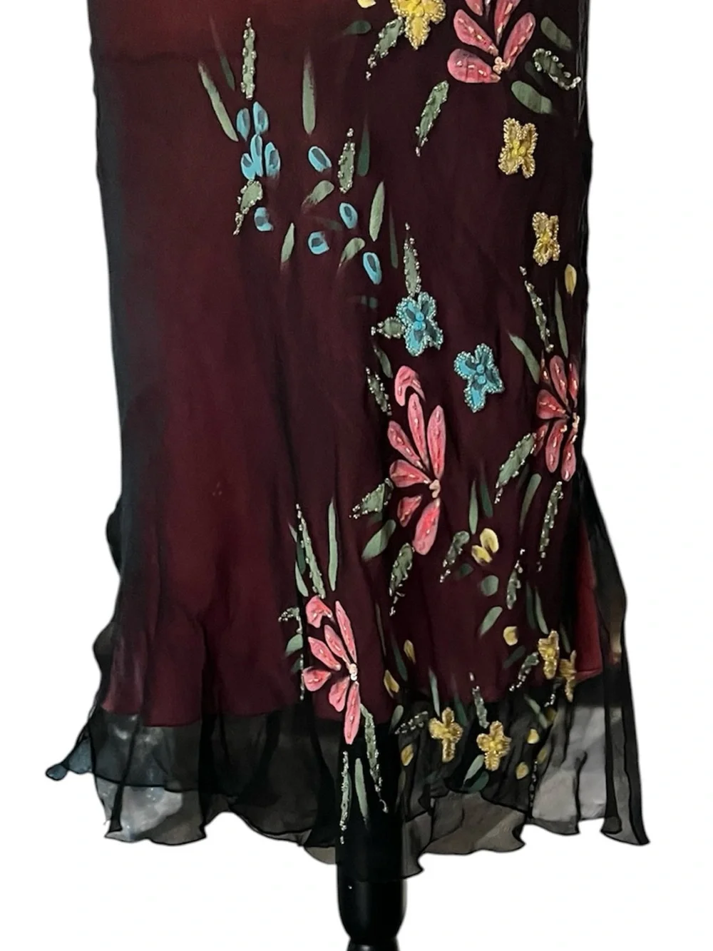 Vintage Betsey Johnson New York Silk Sheer Mesh Painted Beaded Floral Slip Dress - Picture 4 of 14